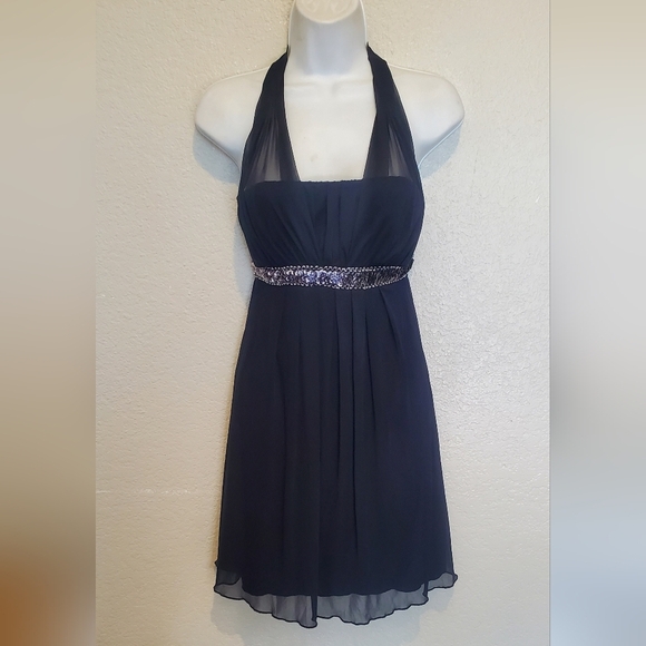 💚5/$25 Sweet Storm Dark Blue Retro Vintage Sequin Halter Cocktail Dress Medium - Picture 9 of 9